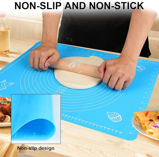 Silicone Baking Mat, Extra Thick Large Non Stick Pastry Mat Sheet for Dough Pie Crust Rolling Mats (Blue, XL-18''(W)*25''(L))
