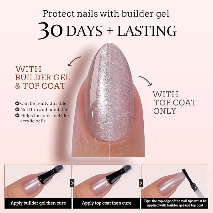 BTArtboxnails XCOATTIPS Cat Eye Press On Nails, Short Square, Falling Star | Lamp-Curable 4-Week Wear, Salon Quality Value at Home, Natural Nail Look, Easy-to-Apply for Beginners, 150ct Nail Tips Only