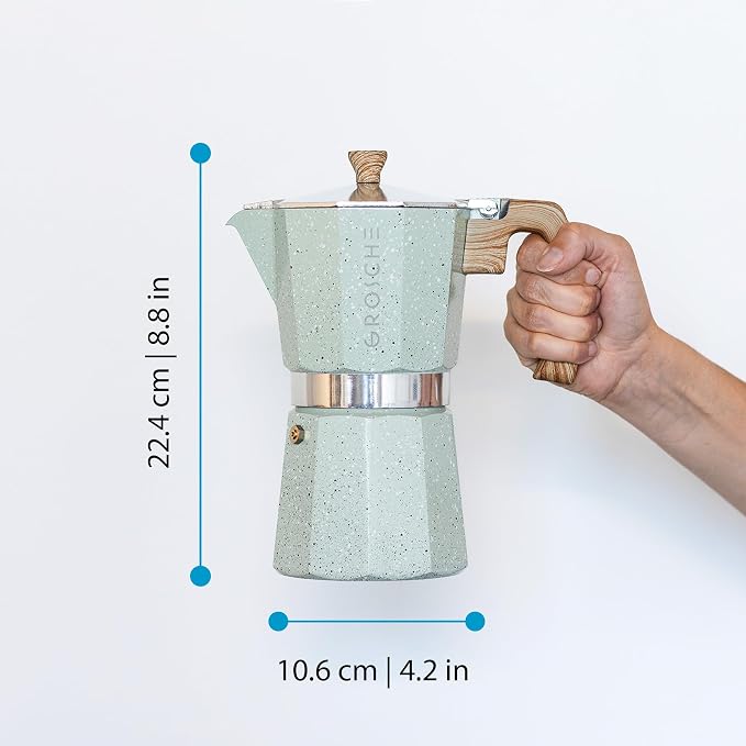 GROSCHE Milano Moka pot, Stovetop Espresso maker, Greca Coffee Maker, Stovetop coffee maker and espresso maker percolator (Mint, 9 cup) | Cuban Coffee Maker And Italian Moka Pot For Stovetop Espresso; For Gas, Electric, And Propane Stoves With A Soft-T...