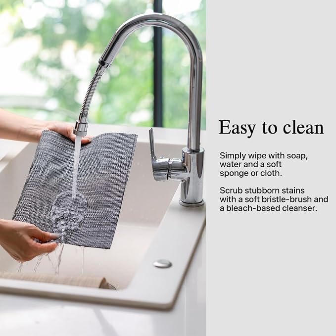 Placemats Set of 12 - Easy Clean Woven Vinyl Placemats for Dining Table, Indoor/Outdoor Place Mats, Washable PVC Table Mats（Dark Gray）