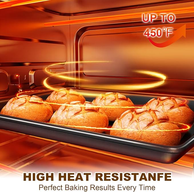 Baking Sheet Pan Set of 3, Nonstick Commercial Cookie Sheets for Baking | Commercial Half/Quarter/Jelly Roll Pans Replacement Toaster Oven Tray, Heavy Duty & Easy Clean