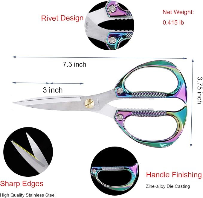 Kitchen Scissors,All Purpose Heavy Duty Kitchen Shears 7.5 Inch | Ultra Sharp Stainless Steel for Cutting Meat Vegetables Herbs BBQ, Office Fabric Craft Use
