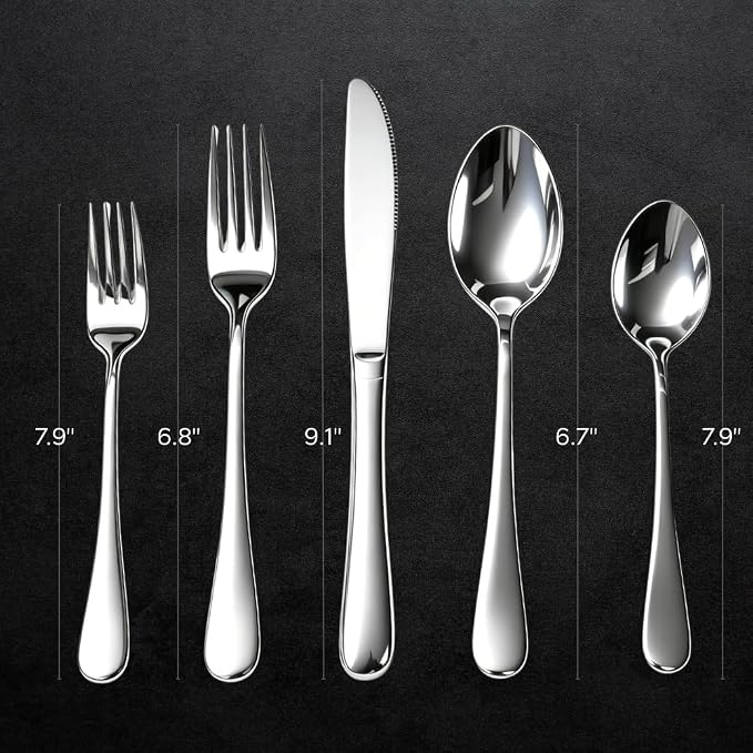60-Pieces Silverware Set for 12, Heavy Duty Stainless Steel Flatware Set, Food-Grade Fork and Knife Set, Mirror Finish Cutlery Utensils Set for Home Kitchen Restaurant，Wedding, Party，Dishwasher Safe
