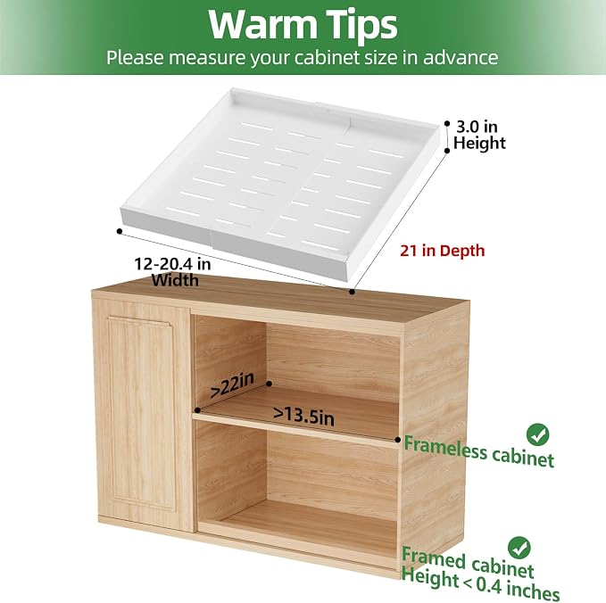PAKETA 2 Pack Expandable Pull Out Cabinet Organizer,21" Deep | Pull Out Drawers for Cabinets with width from 12" to 20",Sliding Drawers for Cabinets with Upgrade 3 Slide Rails,hold 65 lbs