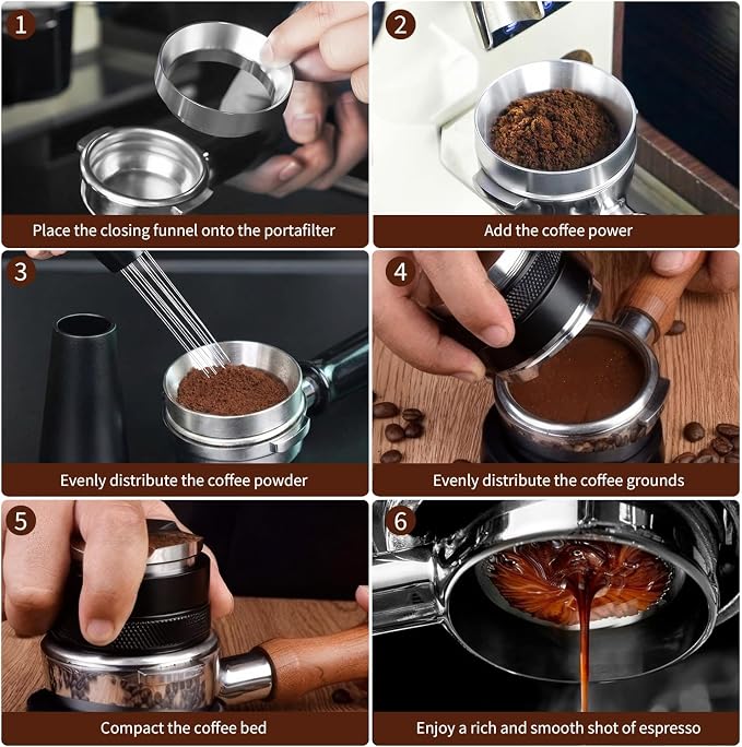 58mm Espresso Accessories Kit - 4 PCS Heavy Duty Dual Head Coffee Distributor and Tamper, WDT Tool, Magnetic Dosing Funnel, Mat - Fits Breville 58mm Machines and Portafilter