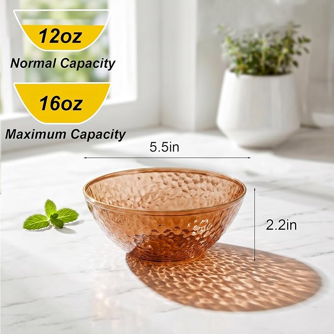 Rubtlamp 30 Pack Amber Disposable Bowls, Amber Plastic Bowls with Gold Rim, 12-16oz Premium Heavy Duty Plastic soup Bowls for Party, Wedding and Holiday