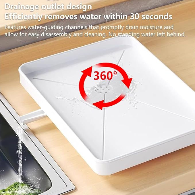 Dish Drying Rack for Kitchen Counter, Carbon Steel Sink Organizer with Drainboard & Cutlery Holder, Space-Saving Sturdy Metal Rack for Home Apartment (White)