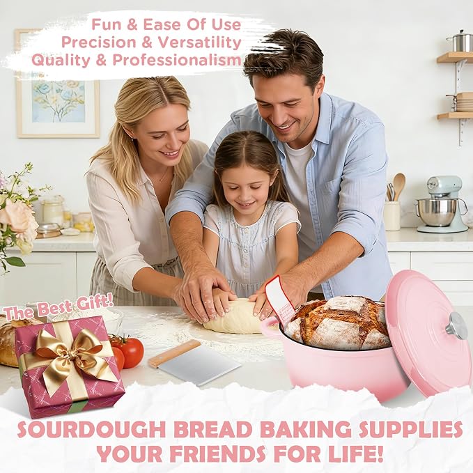 Enameled Cast Iron Dutch Oven Pot with Lid, 5QT Dutch Oven for Bread Baking | Round Bread Oven, Sourdough Bread Baking Supplies, Banneton Bread Proofing Basket, Starter Jar, Lame, Oven Safe up to 500°F