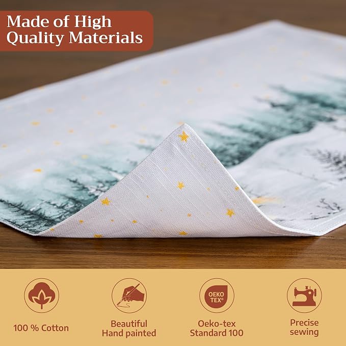 Maison d' Hermine Placemats Set of 4 Reusable 100% Cotton (13"x19") | Cloth Place Mats Washable Table Mats for Kitchen Dining Party Wedding Hotel Home Thanksgiving Christmas - Neige de Noel