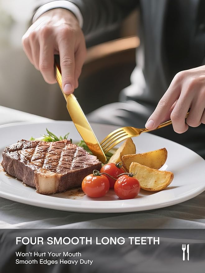Gold Silverware Set, 30 Piece Flatware Set for 6, Mirror Polished Food-Grade Stainless Steel Cutlery Utensil Set Include Knives Forks Spoons for Kitchen Restaurant Wedding Party, Dishwasher Safe