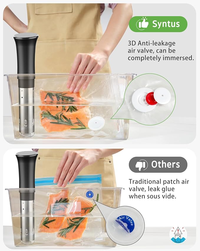 Syntus 40 Pcs Reusable Vacuum Sealer Bags for Food, S+M+L+XL | 8x8+10x11+12x13+12x19, Upgraded Air Valve, Microwave Freezer Sous Vide, Food Storage, Leak-Proof, for Compact Vacuum Sealer