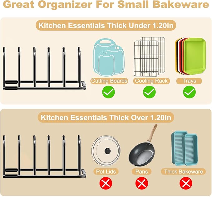 Fikoksol Cutting Board Organizer Storage, Baking Sheet Rack under Cabinet | Heavy Duty Cookie Sheet Organizer, Metal Cutting Board Holder, Space-saving Plate Holder for Cabinet, Tray Divider for Drawer