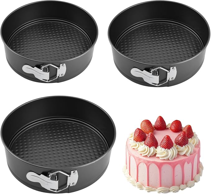 3pcs Springform Pan, 7,8,9 Inch Cheesecake Pans with Removable Bottom, Carbon Steel Baking Pans Nonstick Baking Tin Cake Mould for Small Pizza Pie (Circle Shape)