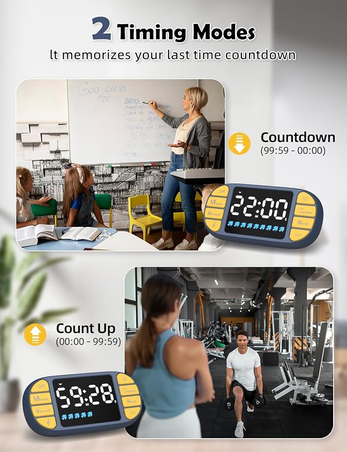 Digital Kitchen Visual Timer: 3.6'' Large LED Display, Magnetic, 3 Brightness, 4 Alarms and Volume, Memory Function, Countdown Count up for Cooking, Classroom, Home Gym, AAA Battery Included