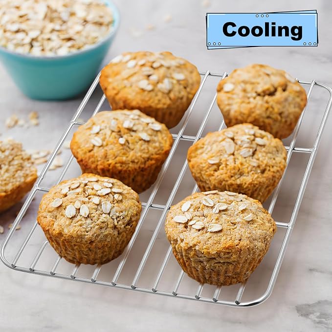 P&P CHEF 9.7" x 7.3" Cooling Baking Wire Racks Pack of 2, Silver | Stainless Steel Cooling Racks for Cooking Baking Roasting Grilling Drying, Dense Wires & Smooth Edge, Easy Clean & Rust Proof
