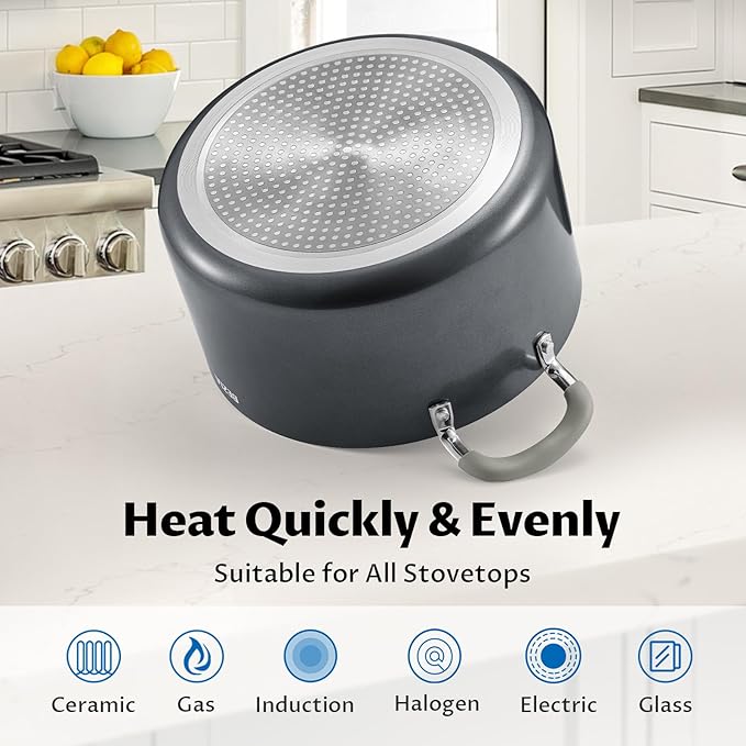BEZIA 8QT Non Stick Stock Pot with Lid, Ceramic Induction Cooking Pot | Stay-Cool Silicone Handles, Oven Safe & Easy Cleanup, for All Stovetops, for Whole Chicken Soup, Weekend Meal Prep, Blanching