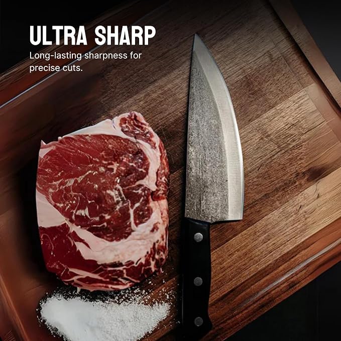 Chefs Knife - 8” Hand-Forged High Carbon Steel Full Tang Kitchen Knife With Wood Handle - Razor Sharp Knife For Kitchen with Leather Sheath