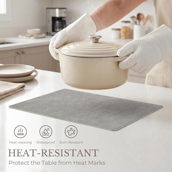 Romanstile Vinyl Placemats Set of 4-12 X 17 Inch - Faux Leather 100% Waterproof Wipeable Anti Slip Place Mats, Heat Resistant Reversible PU Table Mats for Kitchen Dining Party Outdoor, Light Grey