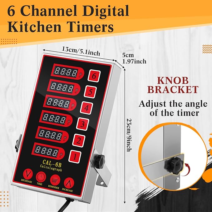 Relaxweex 1 Pack 6 Channel Kitchen Timers for Cooking, Commercial Digital Kitchen Timer with Loud Alarm, Large LCD Display, Restaurant Fryer, Chef, Baking Supplies