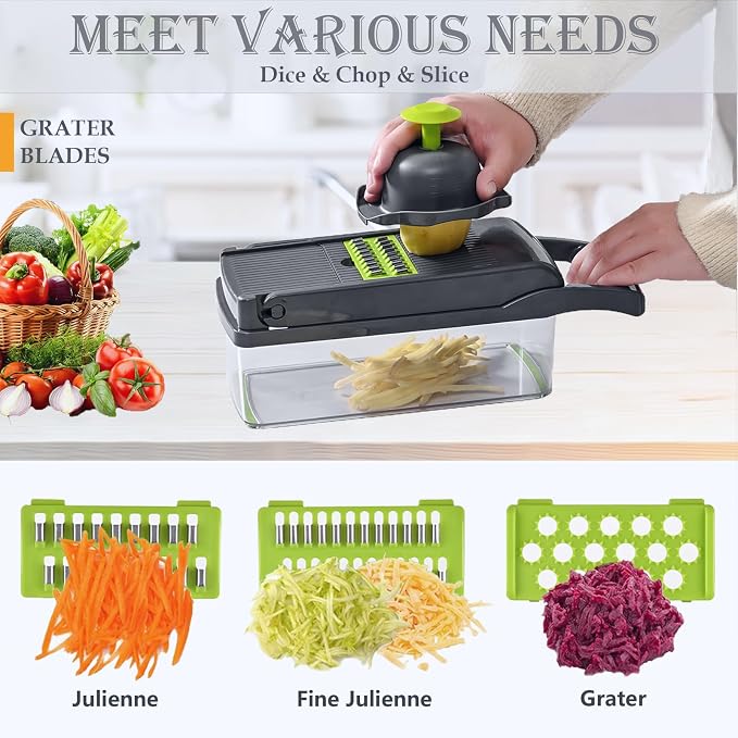 Vegetable Chopper Mandoline Slicer Home Kitchen Appliance Essential Gadget | Pro-Series Veggie Cutter with Container for Food Onion Fruit Salad Potato Christmas Gift House Cooking Supply Tool