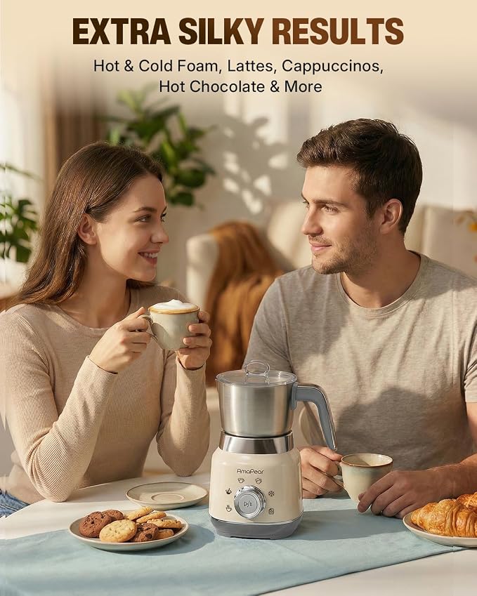 Electric Milk Frother and Steamer, 6 in 1 Hot & Cold Foam Maker for Coffee | 16.9oz/500ml Milk Warmer for Latte, Macchiato, Cappuccino, Hot Chocolate Maker, Dishwasher Safe (White)