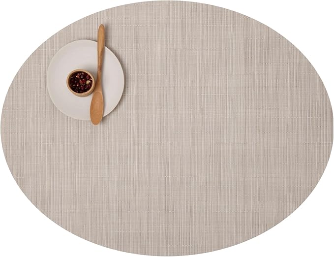 Chilewich Bamboo Placemats Set of 4, Woven Oval Placemats | Reusable, Stain-Resistant, Indoor/Outdoor Tabletop Protection, 19" x 14", Chino
