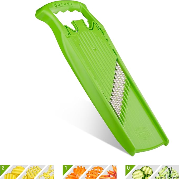 Börner Wave-Waffle PowerLine Crinkle Cut Vegetable Slicer (Green) • Slicer for Wave & Waffle Cut • Wavy Vegetable Cutter • Slicer for Lattice Potatoes & Chips • Wavy Potato Slicer