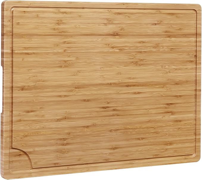 GarveeHome 24 in Extra Large Bamboo Cutting Board for Kitchen, Heavy Duty Wood Kitchen Stovetop Cover Chopping Board with Side Handles and Juice Groove, 100% Organic Bamboo