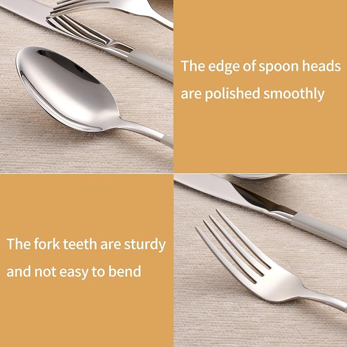 20-Piece Off white Silverware Set 18/0 Stainless Steel Silverware Set Off white Handle Cutlery Set Service for 4 Dinner Knives Forks Spoons Set Flatware Set Finish Dishwasher Safe