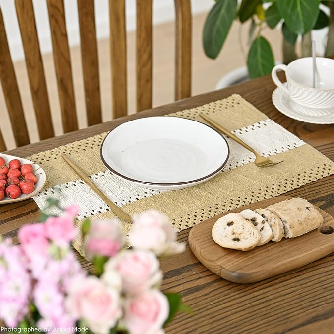 Artoid Mode Burlap Brown Farmhouse Rustic Placemats Set of 4,12x18 Inch Seasonal Hollow Table Mats Party Kitchen Dining Decoration