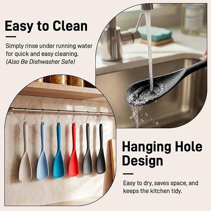 3 PACK Silicone Cooking Spatula & Spoon for Nonstick Cookware | Multifunction Spoonula for Baking, Cooking, Serving, Mixing, Stirring, Scoop, Scrape - One-Piece Formed, Dishwasher Safe