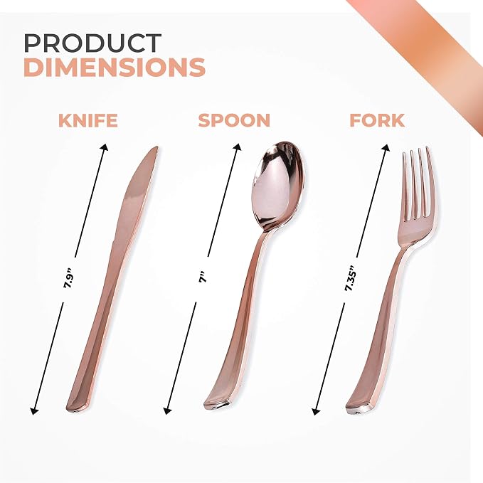 75-Pcs Heavy Duty (Rose Gold) Plastic Silverware Set, Disposable Cutlery Set, Great for Parties, Weddings, and Catering, Flatware Utensils Included: 25 Forks, 25 Spoons, 25 Knives, Stock Your Home