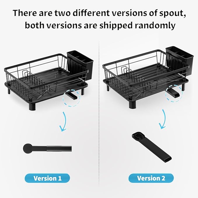Dish Drying Rack for Kitchen Counter,Stainless Steel,Black | Space Saving,New Drain Outlet,Rotating Spout & Angled Drainboard for Quick Drainage,Removable Utensil Holder