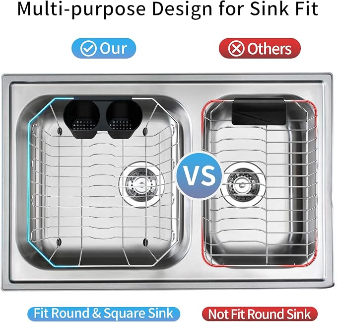 Small in Sink Dish Drying Rack - Stainless Steel Compact Inside Sink Dish Drainer for RV Kitchen Apartment Sink, Rust Resistant Kitchen Organizer for Plates, Bowls in Sink, 11.6" W x 13.4" L, Silver