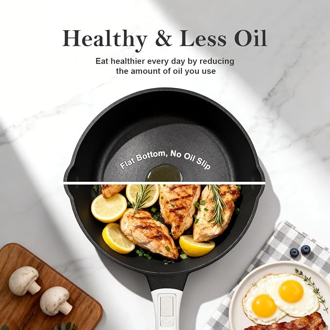 12-Inch Nonstick Deep Frying Pan Skillet with Steamer, Non Stick Saute Pan with Lid, Detachable Handle, Induction Compatible, Oven Safe, PFOA Free, Classic White