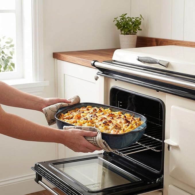 15.5 x 9.8-inch rectangular baking pan, 3.7-quart ceramic baking pan with handle, suitable for roasting vegetables/meats, lasagna, kitchen, and dining room.