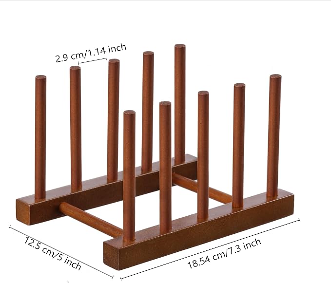 HBlife 4 Packs Teak Wooden Dish Drying Rack Stand Kitchen Plate Organizer | 4 Slots, Vertical Dish Racks for Cabinet Countertop & Wall, Plate Pot Lid Cutting Board Holder, Bowl Cup Drainer, Keep Dry