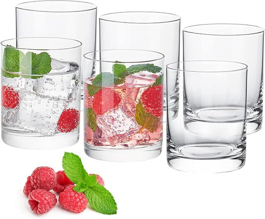 13.8oz Borosilicate Glass Drinking Glasses Set of 6, Heat-Resistant Double Old Fashioned Lowball Tumblers, Crystal Clear Water Cups, Lowball Glasses Rocks Glasses for Cocktail, Whiskey Glasses
