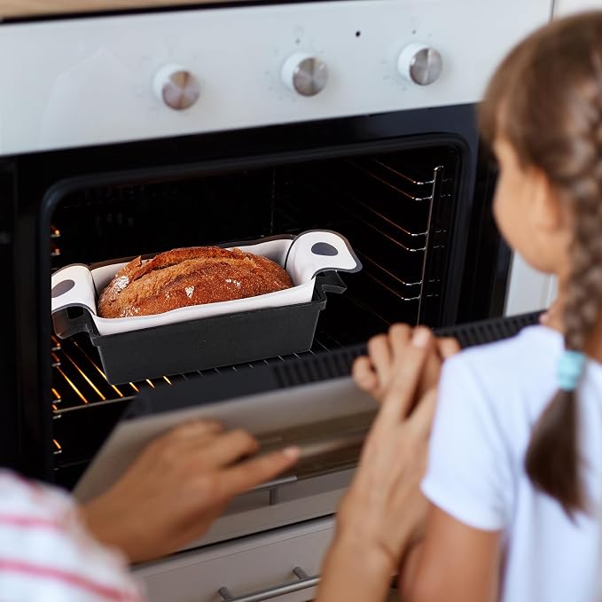 NiHome Silicone Bread Sling 4 Pack, Nonstick Reusable Loaf Pan Liner, White | Eco-Friendly Fits 9x5, 9.5x5, 10x5 Inch Bakeware, Dishwasher Safe, Clever Folded Corners Prevent Batter Leakage