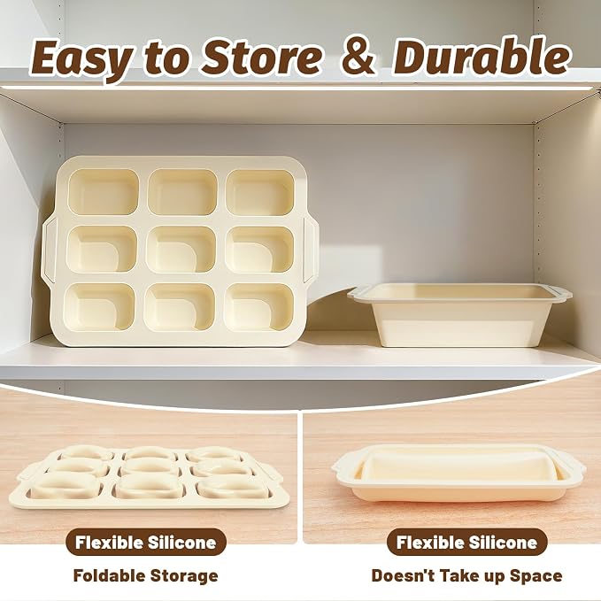Silicone Bread Loaf Pan Set: 9.5 x 5 Inch Loaf Mold with Metal Frame | Nonstick Mini Bread Pan for Homemade - for Baking Banana Rye Cornbread Meatloaf Oven - Brownie Tray for Home Baker Toeusog