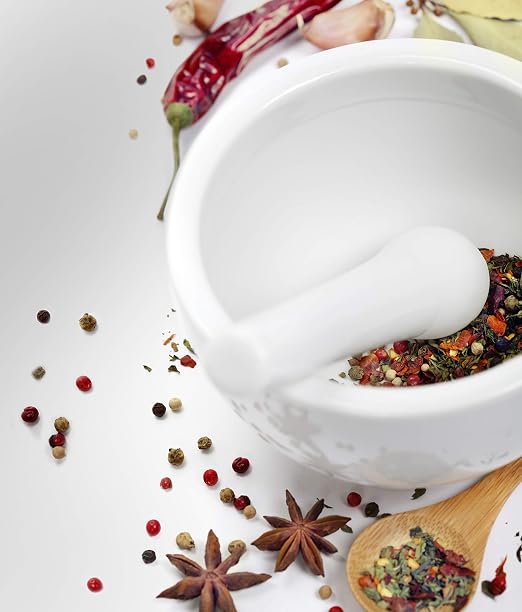 HIC Kitchen HIC Mortar and Pestle Spice Herb Grinder Pill Crusher, Fine-Quality Porcelain, 3.5-Inch, White (Pack of 4)