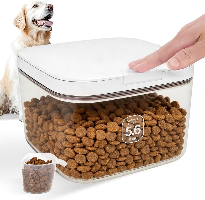 LEAWALK 5-8Lbs/5.92Qt/5.6L Airtight Dog Cat Food Storage Container and Pet Storage Bin BPA-Free. PET Clear Stackable Dog Treat Containers for Pet Food/Rice/Dry/Cereals/Flour/Sugar/Bread