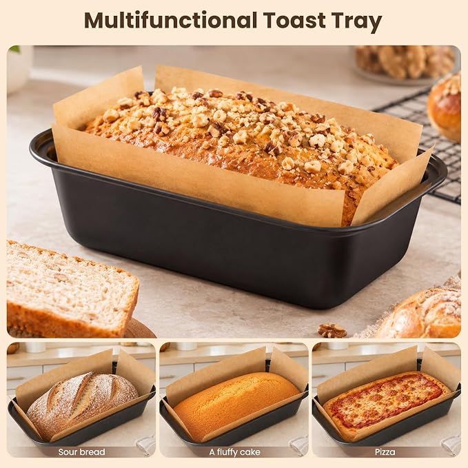 HUAKENER Loaf Pan with Liners Set, 3 Pack Loaf Pan with100 PCS Loaf Liners | Nonstick 9 x 5 Inch Bread Loaf Pan with Loaf Liners for Homemade Bread Cake Sourdough Banana Sandwich Bread