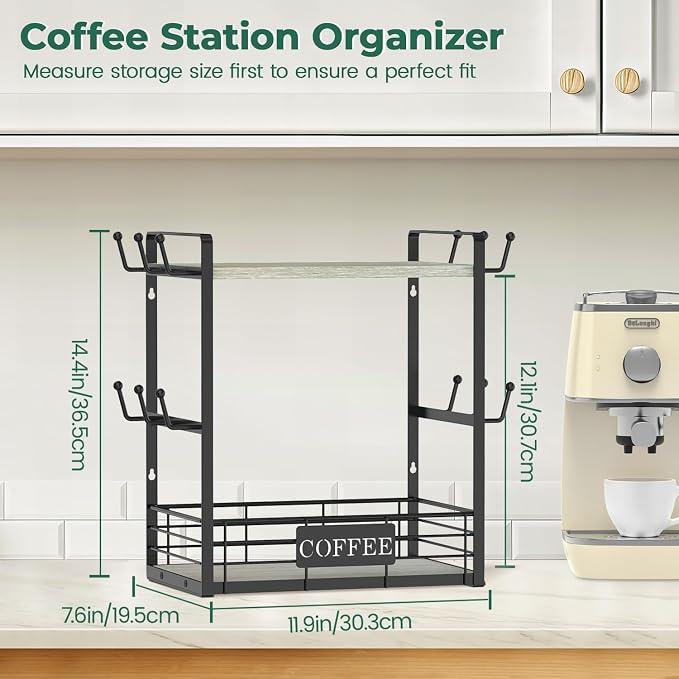 EsLuker.ly Coffee Mug Cup Holder Tree Bar Station Organizer, 2 Tier Light Grey