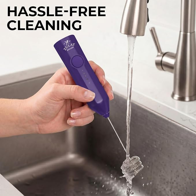 Zulay Kitchen Rechargeable Milk Frother Handheld - Frother Wand, Drink Mixer, Electric Whisk Frother, for Cappuccinos, Matcha & Protein Powder - Dynamic Triple Whisk, 3 Speed 500mAh Purple