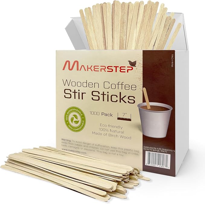 Birch Wood Coffee Stirrers, 7 Inch Round End Wooden Stir Sticks 1000 Pack