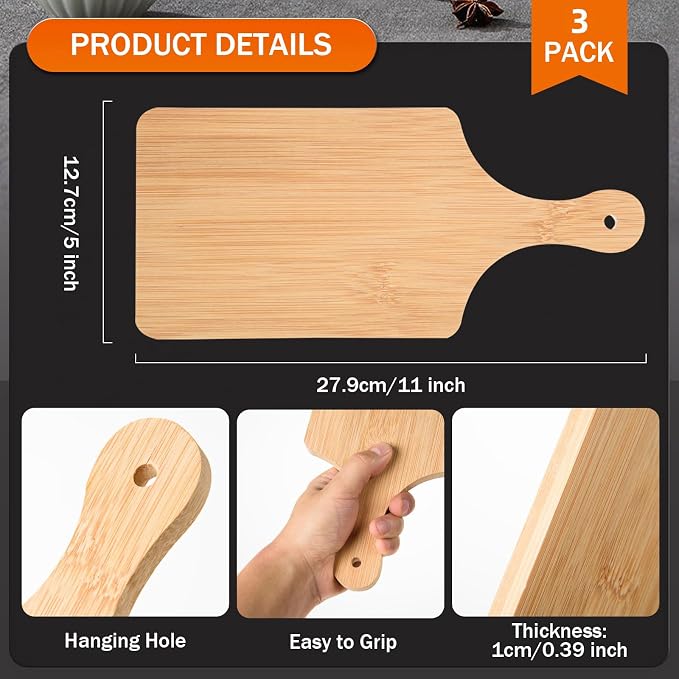 AWIZOM 3 Pcs Small Bamboo Cutting Board Bulk 11x5 Inch Charcuterie Boards | Thicken Personalized Wood Chopping Board Laser Engraving Boards for Wedding Mother's Day Housewarming Present,0.39" Thick