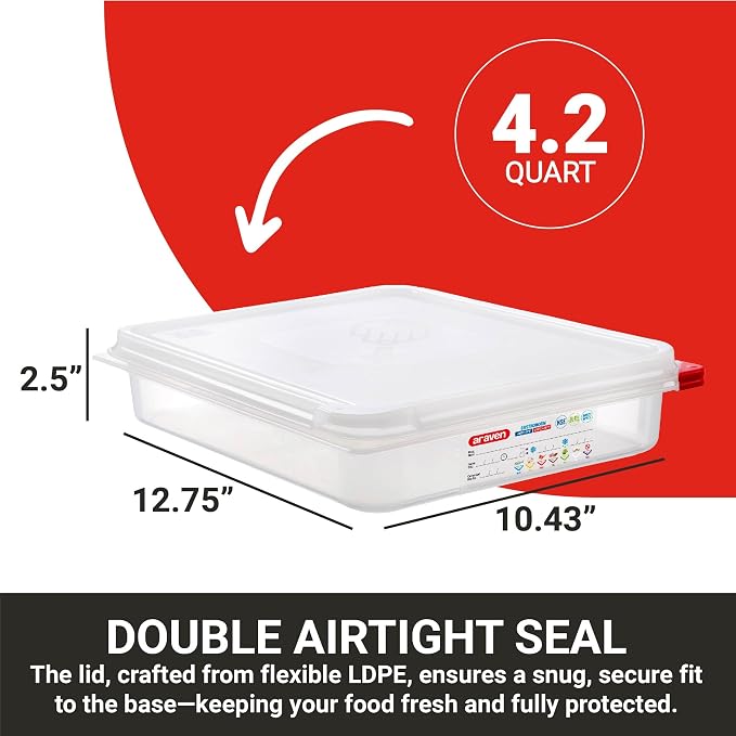 Araven Airtight Container, Food Pan with Lid for Storage in Kitchen and Restaurant, 1/2 GN 2.5" Deep, 1 Count, Clear