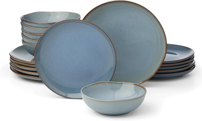 Oneida Organic Shades Blue Stoneware 18-Piece Dinnerware Set for 6 | dishwasher safe | plates and bowls sets for kitchen and dining | 10.25 inch plate, dish set, dishes | 2 inch, 28oz