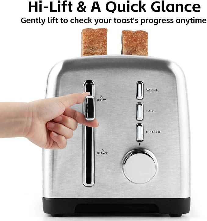 4 Slice Toaster, CUSIMAX Long Slot Toaster for Sourdough, Stainless Steel | High-Lift Quick Glance, Bagel, Defrost & Cancel, 9 Browning Levels, Extra-Long Slots Fit Artisan Bread & Thick Texas Toast